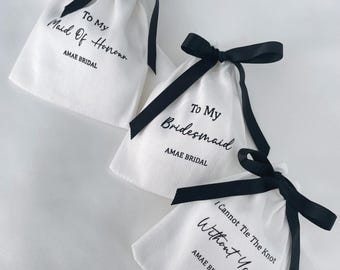 Personalised Bridal Party Pouch with Black Bow Bridesmaid proposal jewellery pouch Gift Bag Bride Maid of Honour gift Wedding Accessories