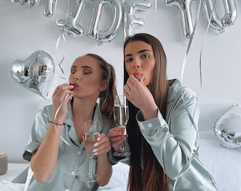 Geschenk personalisiert salbei grün satin Pyjama Brautjungfer Pjs Satin Nachtwäsche Braut Party Geburtstagsgeschenk Weihnachten