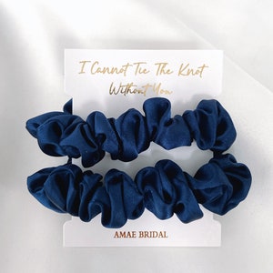 Navy blue satin bridesmaid Satin Scrunchie set Hair Tie Satin bridesmaid gift bridal party favour maid of honour skinny scrunchies hair band