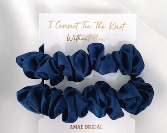 Navy blue satin bridesmaid Satin Scrunchie set Hair Tie Satin bridesmaid gift bridal party favour maid of honour skinny scrunchies hair band
