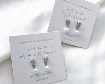Sterling silver bridesmaid earrings silver pearl earrings maid of honour gift bridesmaid gift bridal party bridesmaid jewellery bracelet