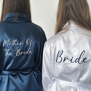 Personalised Navy Bridesmaid Robes embroidered satin bridal robe dressing gown pyjamas bridesmaid gift maid of honour bride wedding blue