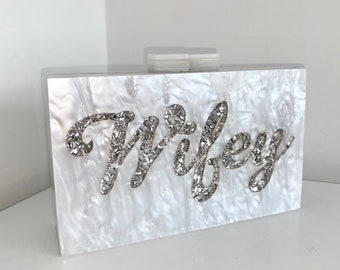 Wifey Diamant Silber Box Tasche - Braut Handtasche Clutch Tasche Hochzeitstag Geschenk Diamonte Edelsteine Perle Diamant Tasche Geldbörse Junggesellinnenabschied Schmuck