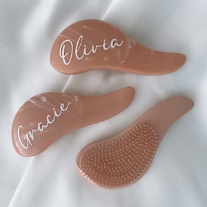 Personalised hairbrush - mini pink marble hairbrush personalised tangle teaser customised bridesmaid gift stocking filler scrunchie hair