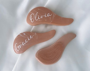 Personalised hairbrush - mini pink marble hairbrush personalised tangle teaser customised bridesmaid gift stocking filler scrunchie hair