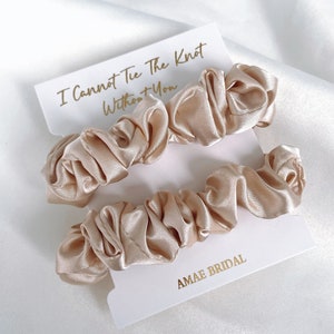 Champagne satin bridesmaid Satin Scrunchie set Hair Tie Satin gold bridesmaid gift bridal party favour maid of honour skinny scrunchies hair