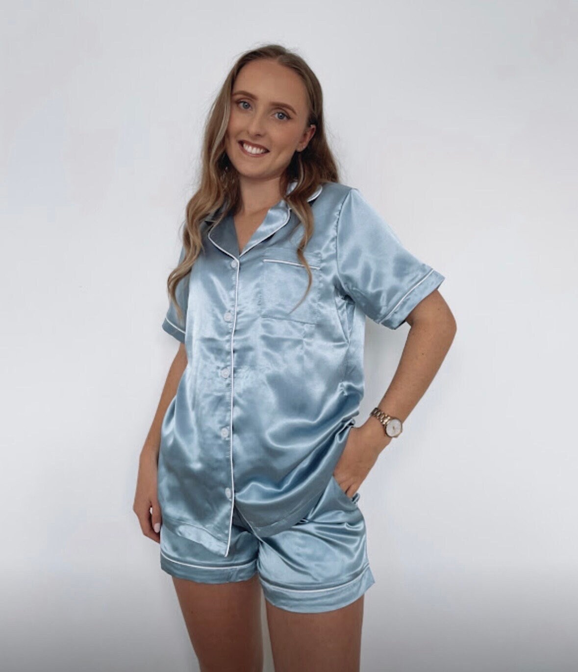 Blue Satin Pjs Etsy Canada