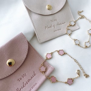 Bridesmaid bracelet maid of honour jewellery pouch bridal gift bracelet silver necklace gold four clover bracelet bridesmaid jewellery gift