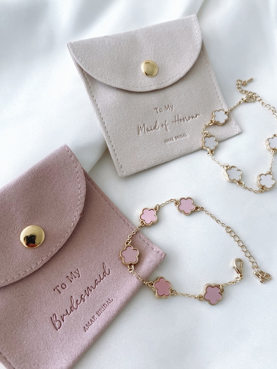 Bridesmaid Bracelet Maid of Honour Jewellery Pouch Bridal Gift Bracelet Silver Necklace Gold Four Clover Bracelet Bridesmaid Jewellery Gift Etsy