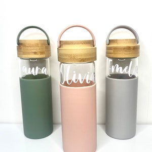 Glass and Bamboo Water Bottle with Straw