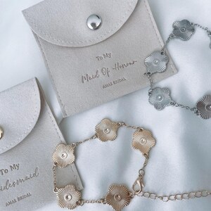 Bridesmaid bracelet maid of honour jewellery pouch bridal gift bracelet silver necklace gold pearl clover bracelet bridesmaid jewellery gift