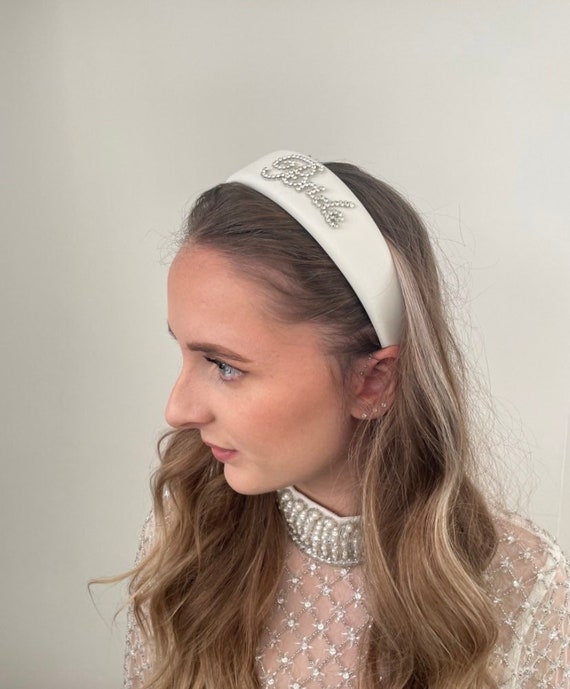 Amaebridal Diamante Headband Bride Wedding Hairband White Embellished Head Piece Accessories Hair Elegant Ivory Alice Band Statement Bridal Party