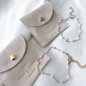 Bridesmaid bracelet maid of honour jewellery pouch bridal gift bracelet silver necklace gold pearl bracelet bridesmaid jewellery gift