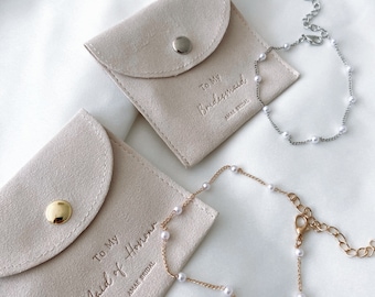 Pulsera de dama de honor, bolsa de joyería para dama de honor, pulsera de regalo para novia, collar de plata, pulsera de perlas de oro, regalo de joyería para dama de honor