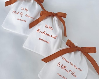 Personalised Bridal Party Pouch burnt orange Bow Bridesmaid proposal jewellery pouch Gift Bag Bride rust Maid of Honour gift Wedding