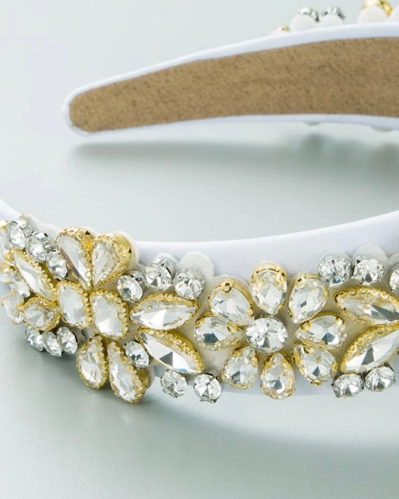 White Rhinestone Headband Gem Embellished Crystal Silver  display picture 1