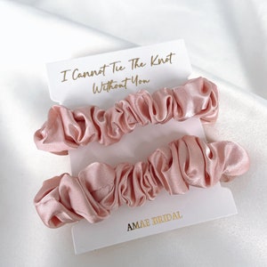 Dusty pink satin bridesmaid Satin Scrunchie set Hair Tie Satin bridesmaid gift bridal party favour maid of honour skinny scrunchies hair