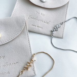 Bridesmaid bracelet maid of honour jewellery pouch bridal gift leaf bracelet silver necklace gold diamomd bracelet bridesmaid jewellery gift