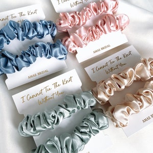 Sage green satin bridesmaid Satin Scrunchie set Hair Tie Satin gold bridesmaid gift bridal party maid of honour skinny scrunchies pink blue