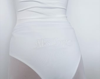 Bride embroidered beach sarong Personalised bride Beach cover up bride kaftan Bride Beach wrap Bridal Sarong White mesh hen do coverup