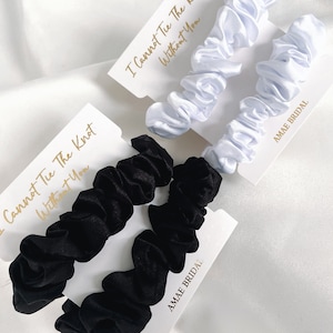 Black satin bridesmaid Satin Scrunchie set Hair Tie Satin bridesmaid gift bridal party favour maid of honour skinny scrunchies hair band