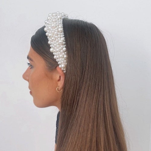 Pearl Headband - Wedding Hairband Ivory Pearl Embellished  display picture 2