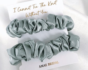 Sage green satin bridesmaid Satin Scrunchie set Hair Tie Satin bridesmaid gift bridal party favour maid of honour skinny scrunchies hair