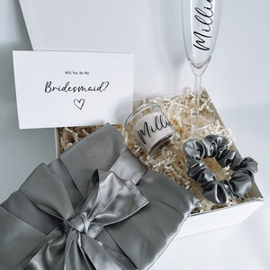 Personalised Bridesmaid Proposal Grey Gift Box Maid of Honour gift bridesmaid gift Bridal Party Satin Robe present wedding hen party gift