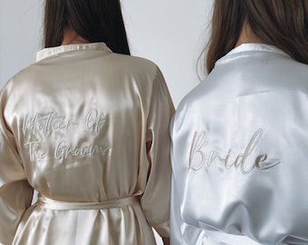 Personalised champagne Bridesmaid Robes embroidered satin bridal robe dressing gown pyjamas bridesmaid gift maid of honour bride wedding