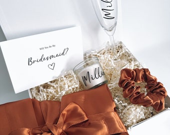 Personalised Bridesmaid Proposal Gift Box burnt orange Maid of Honour gift bridesmaid gift Bridal Party Satin Robe present wedding hen rust