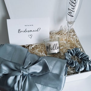 Personalised Bridesmaid Proposal Gift Box Dusty Blue Maid of Honour gift bridesmaid gift Bridal Party Satin Robe present wedding hen do