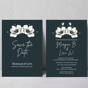 Dark Blue Wedding Save the Date and Wedding Invitation, Digital Template, Instant Download, Canva File, Editable Template, Wedding Bundle