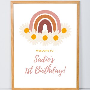 1st Birthday Welcome Sign, Boho Rainbow, Flower Welcome Sign, Birthday Decorations, Digital Download