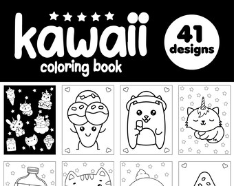 Printable Coloring Book, Kawaii Coloring Book, Digital Coloring Book, Ready to Print, Cute Kawaii Designs, 41 Designs, Instant Download