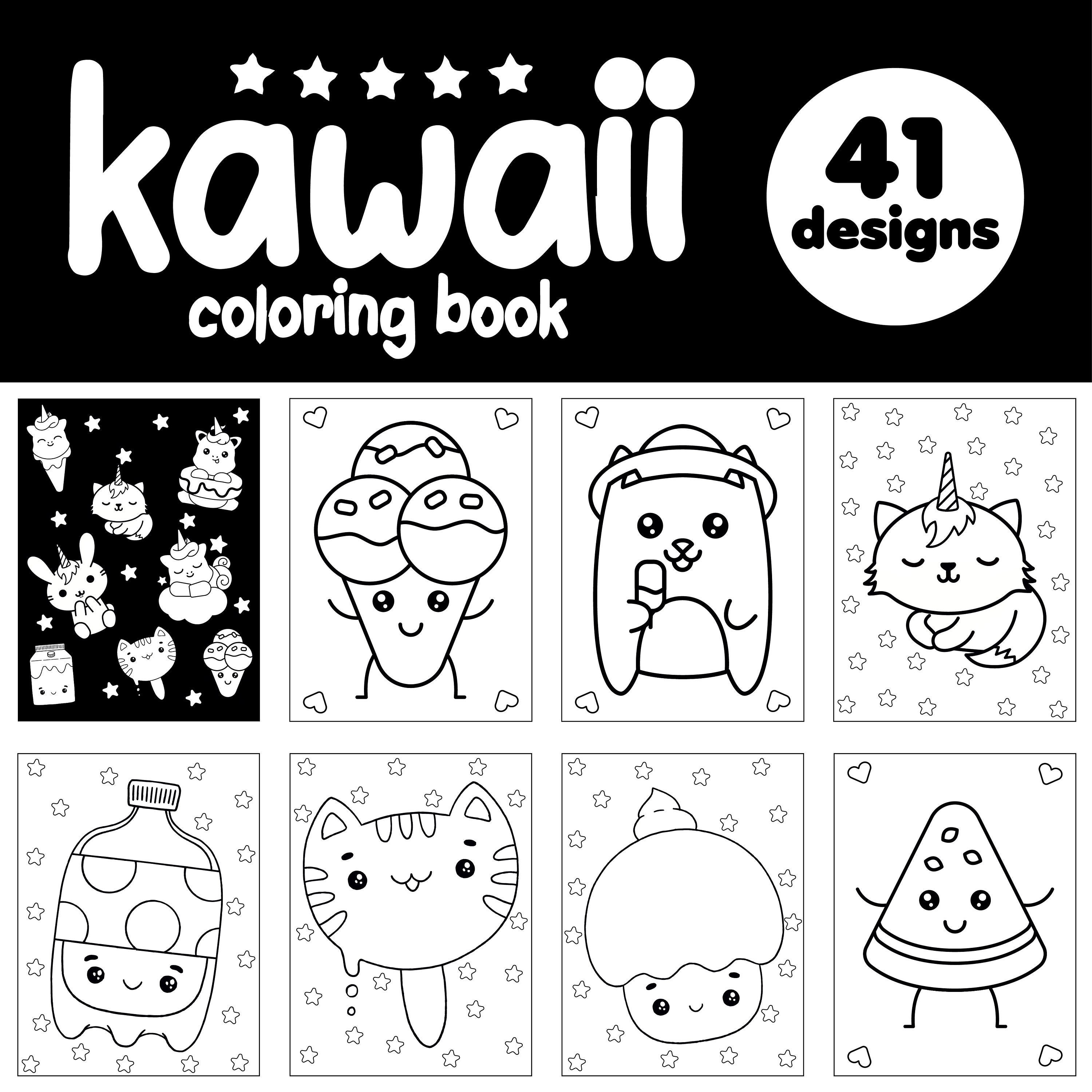 Printable Coloring Book, Kawaii Coloring Book, Digital Coloring Book