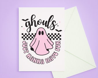 Happy Anniversary Card | Cute Spooky | Halloween Card | Ghost | Greeting Card | Marriage | Love You | Ghouls Wanna Have Fun | Retro