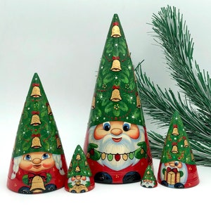 Christmas Gnomes Nesting dolls, Christmas style Stacking dolls, handmade, set with 5 dolls, Matryoshka, Babushka