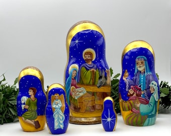 Krippenspiel Puppen, handgemacht, Set mit 5 Puppen, Matroschka, Babuschka
