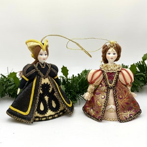 Porcelain dolls Christmas ornaments, “Two Queens”, handmade, set with 2 dolls