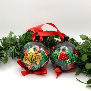 Wooden Christmas ornaments, “Strawberries”, handmade, set with 2 Christmas balls