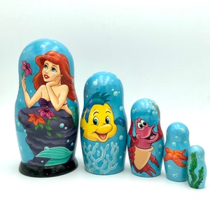 The Little Mermaid inspired  Nesting dolls, Stacking dolls, handmade, Matryoshka, Babushka, Ariel, Sebastian, Flounder
