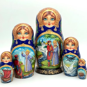 Traditional nesting dolls, Signature Collection, Stacking dolls, handmade, set with 5 dolls, Matryoshka, Babushka, Swan Princess