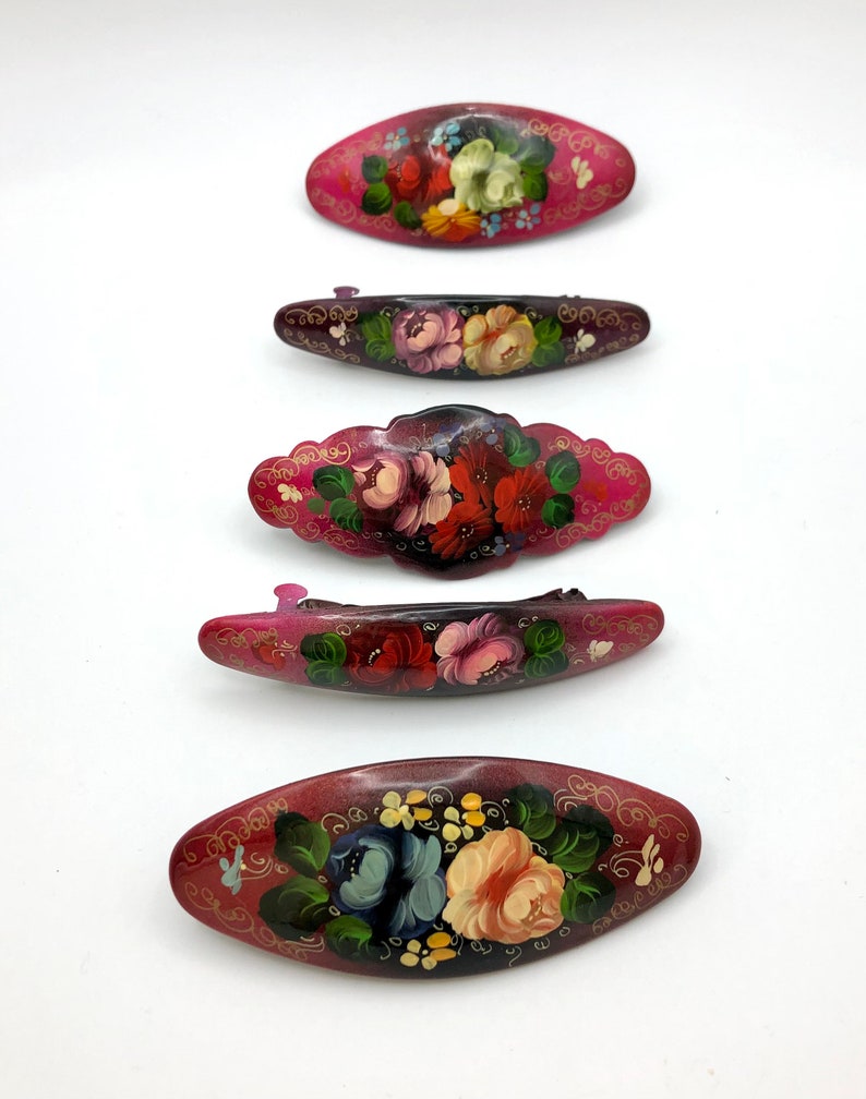 Painted Clips Wooden Hair Barrettes, Hair Clips, Hand Painted, Set With 5 Barrettes ...