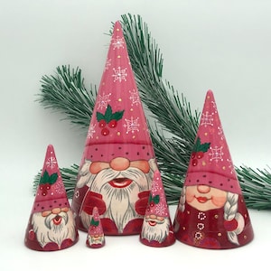 Christmas Gnomes Nesting dolls, Christmas style Stacking dolls, handmade, set with 5 dolls, Matryoshka, Babushka
