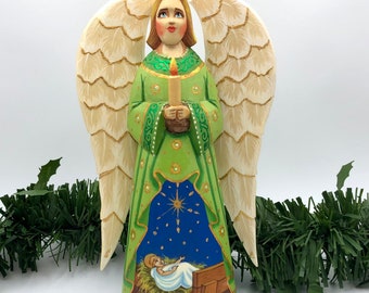 Wooden Angel, Nativity Scene, Handmade, Christmas Angel