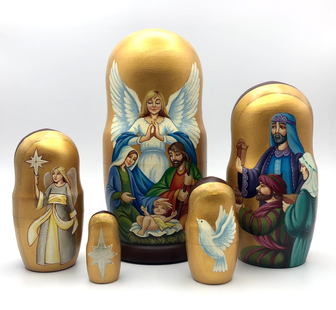 Nativity Scenes Nesting Dolls, Stacking Dolls, Handmade, Set With 5