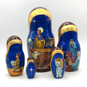 Nativity scenes nesting dolls, Stacking dolls, handmade, set with 5 dolls, Matryoshka, Babushka
