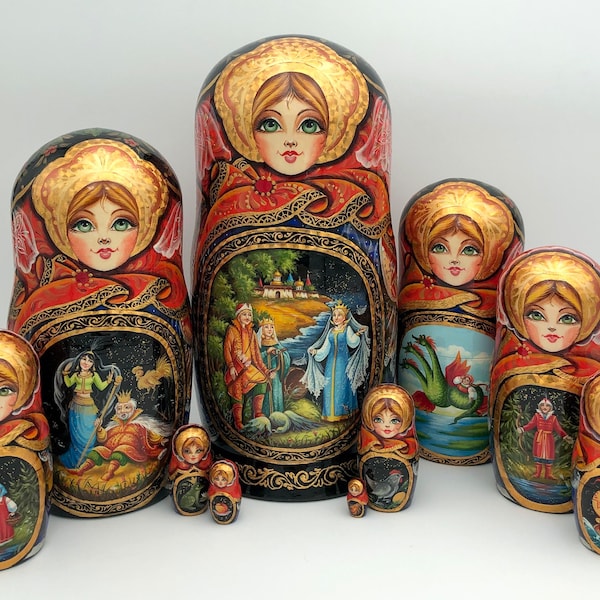 Traditional nesting dolls, Signature Collection, Stacking dolls, handmade, set with 10 dolls, Matryoshka, Babushka