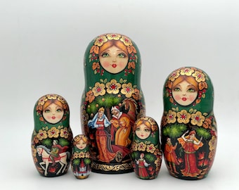 Poupées gigognes traditionnelles, Collection Signature, Poupées empilables, faites main, lot de 5 poupées, Matriochka, Peinture de style Palekh
