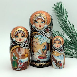Traditional nesting dolls 5,5” height (14cm), Signature Collection, Stacking dolls, handmade, set with 3 dolls, Matryoshka, Babushka